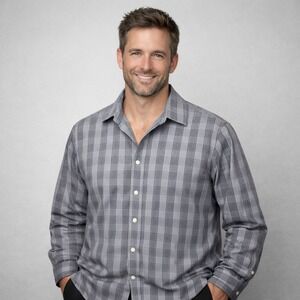 Michael Kors Mens 100% Cotton Button Up Shirt 18 34 35 No Iron Plaid Long Sleeve